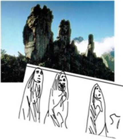 Les Salazes, trois dykes ou necks de pierre noire sur l’arrête surplombant et séparant les cratères d’effondrement ou cirques volcaniques de CILAOS et de MAFATE.